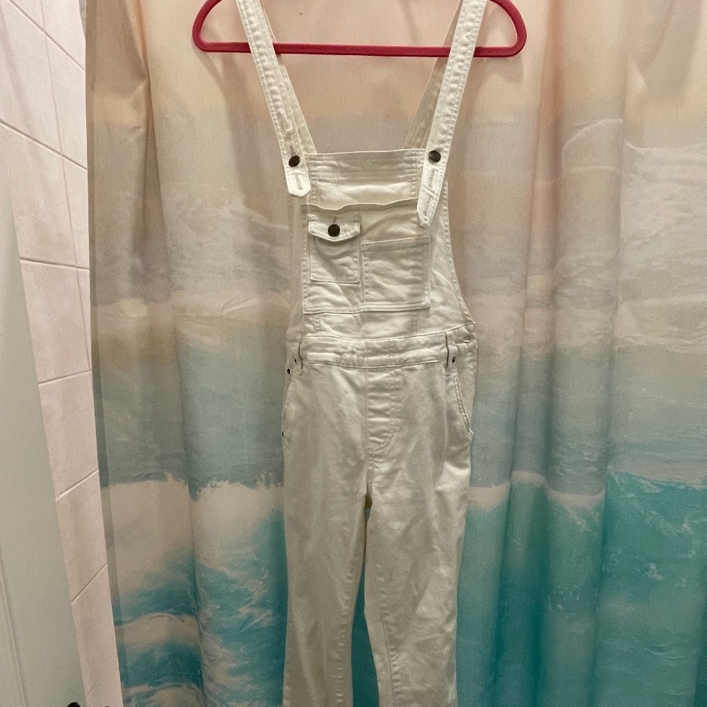 Free People White Denim Overalls Jumpsuit